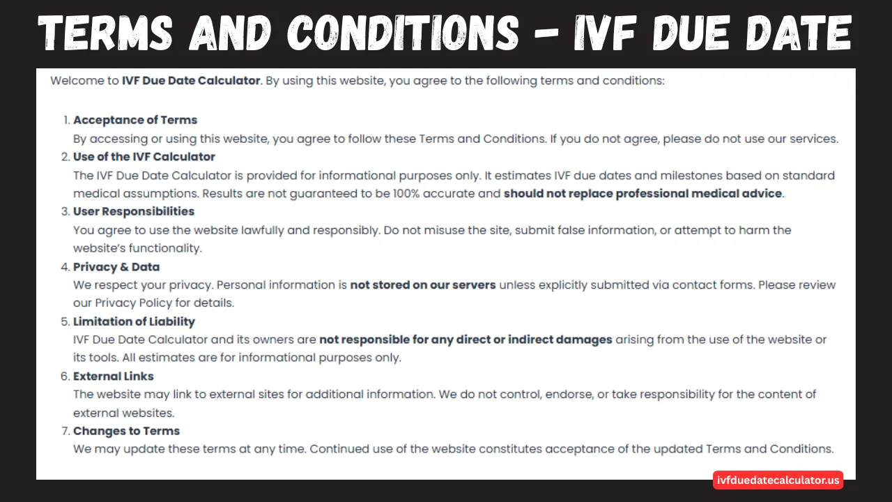 Terms and Conditions – IVF Due Date Calculator user agreement overview