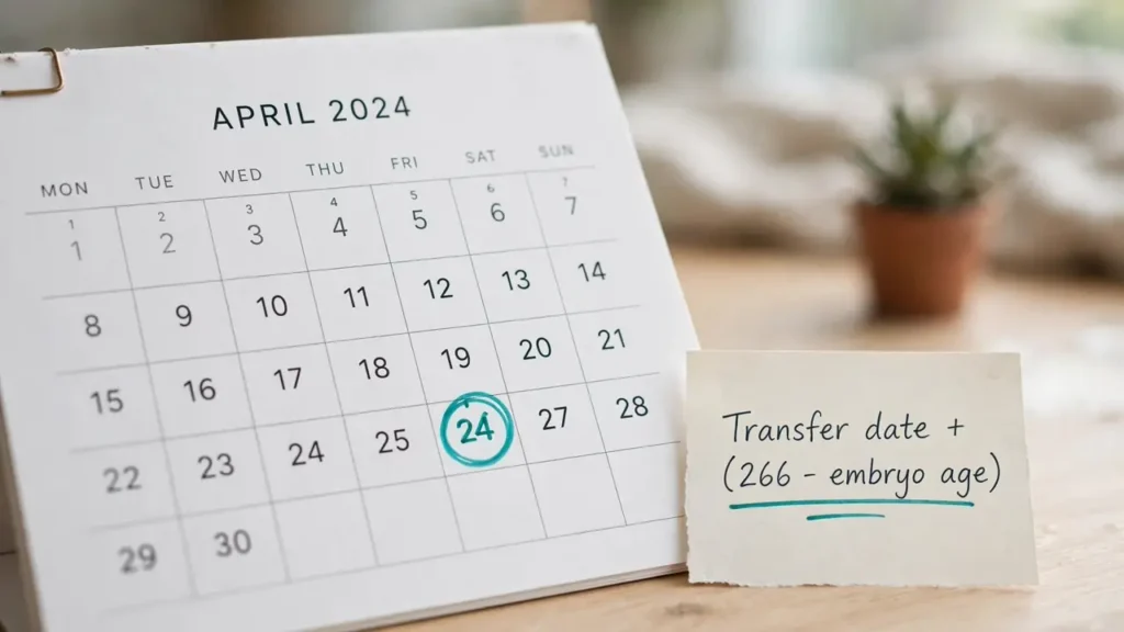 The ivf due date calculator accuracy formula: transfer date plus 266 minus embryo age