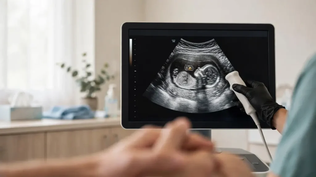 Ultrasound scan confirming ivf due date calculator accuracy at a clinic