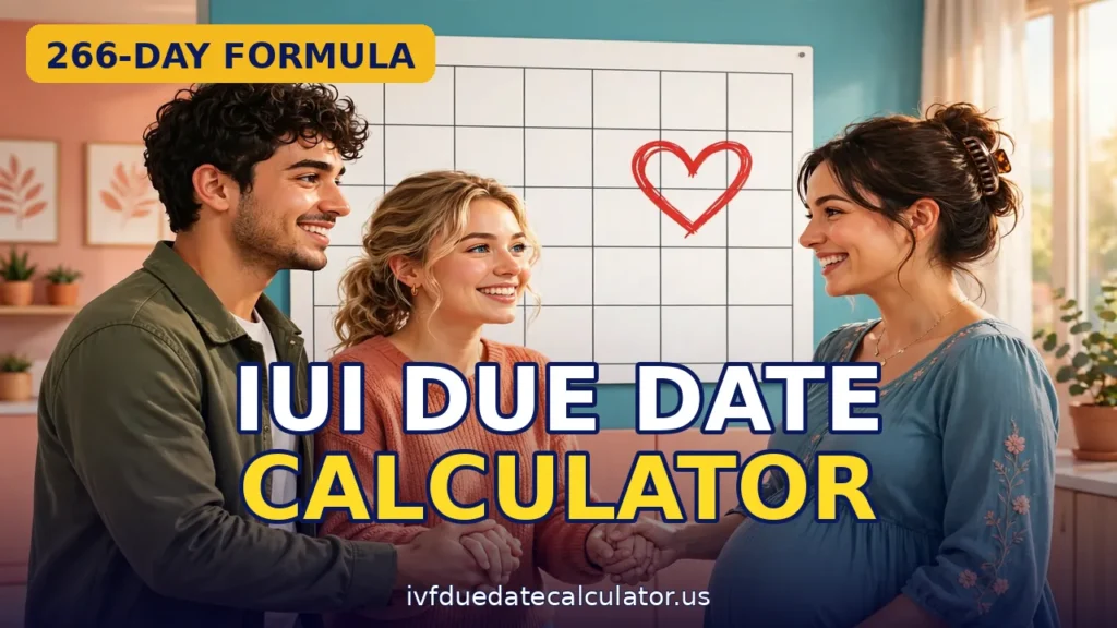IUI due date calculator — couple with pregnant woman and calendar marking due date