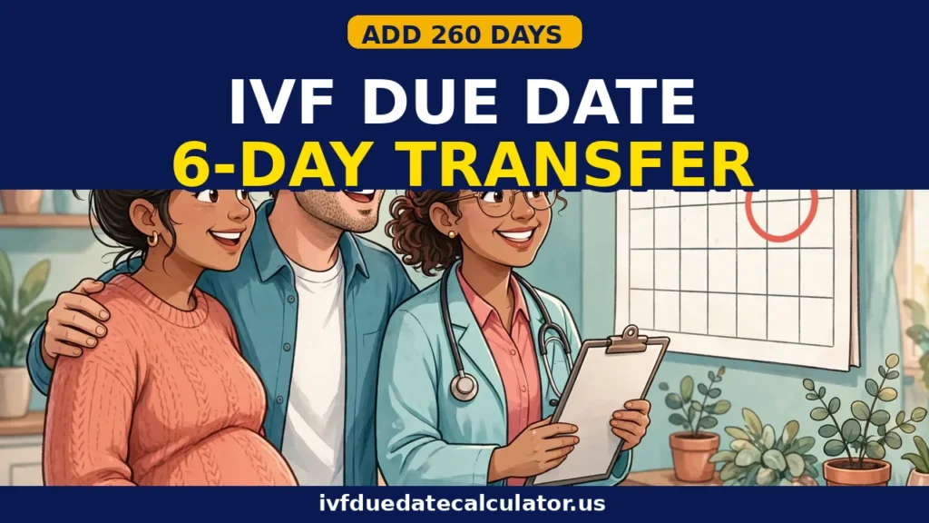 IVF due date calculator 6 day transfer: transfer date + 260 days