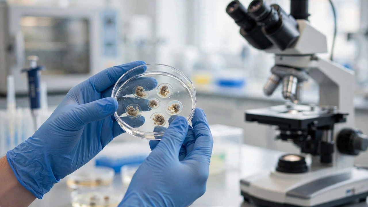 Embryologist examining embryos in a petri dish — embryo quality is a key driver of IVF success rates by age