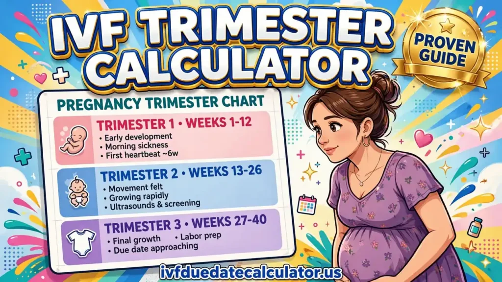 IVF trimester calculator showing a mother looking at a trimester chart