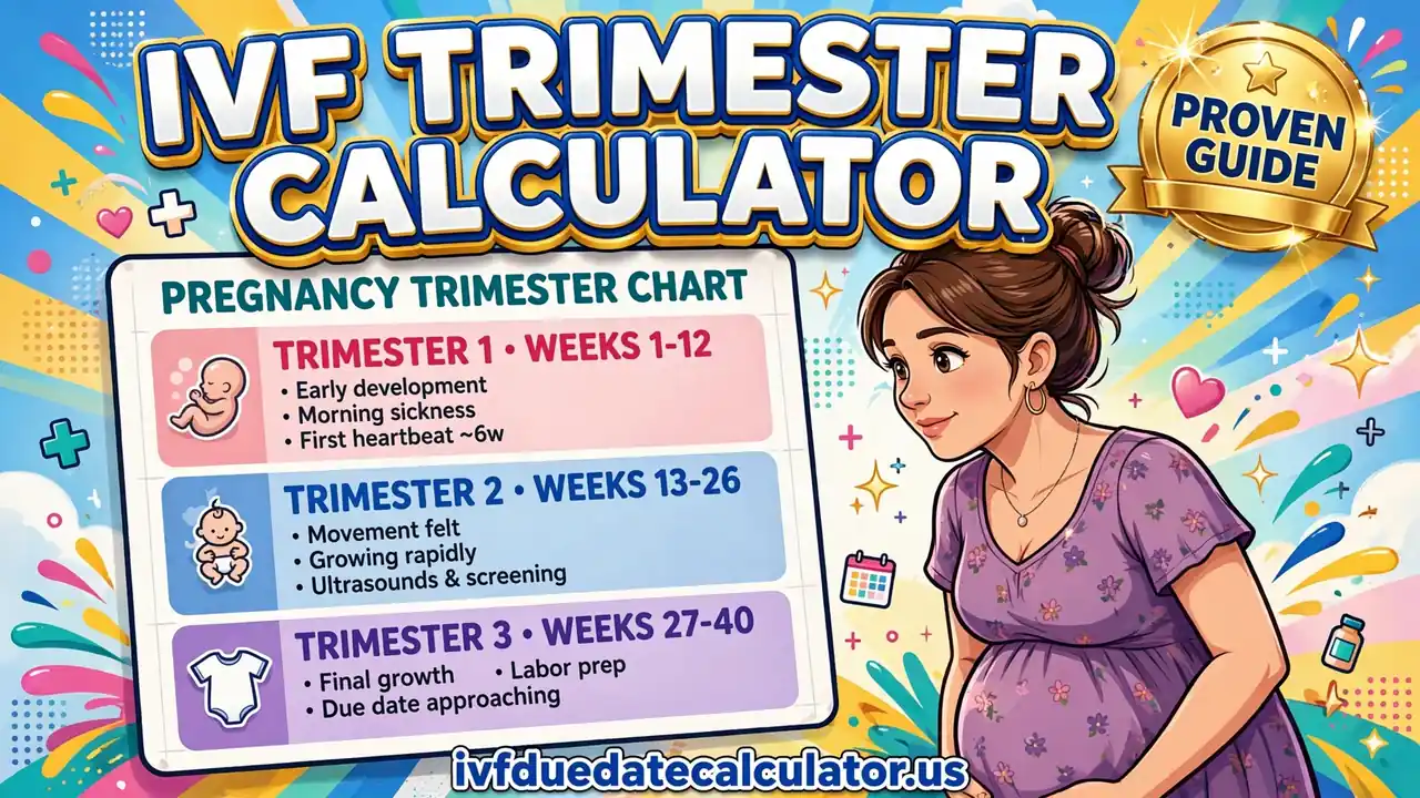 IVF trimester calculator showing a mother looking at a trimester chart