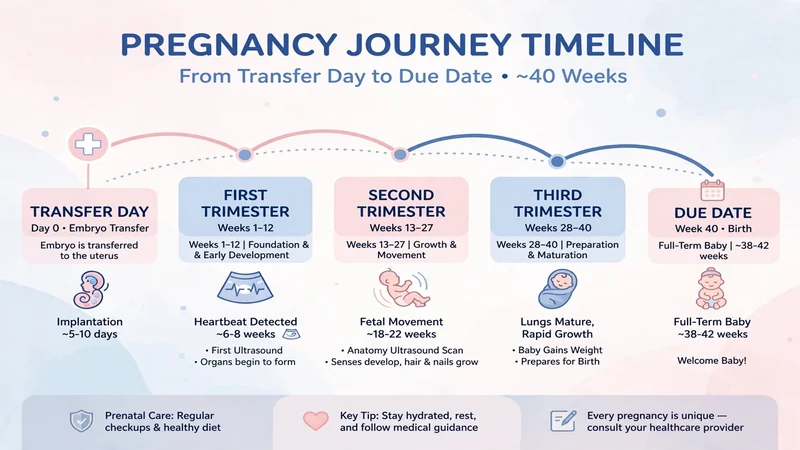 Pregnancy journey timeline from transfer day through three trimesters to due date