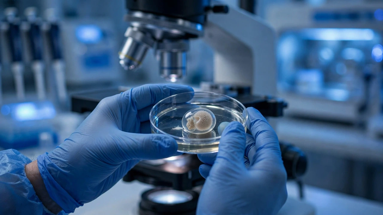 Embryologist holding a single embryo in a petri dish — embryo quality is central to the single vs double embryo transfer decision