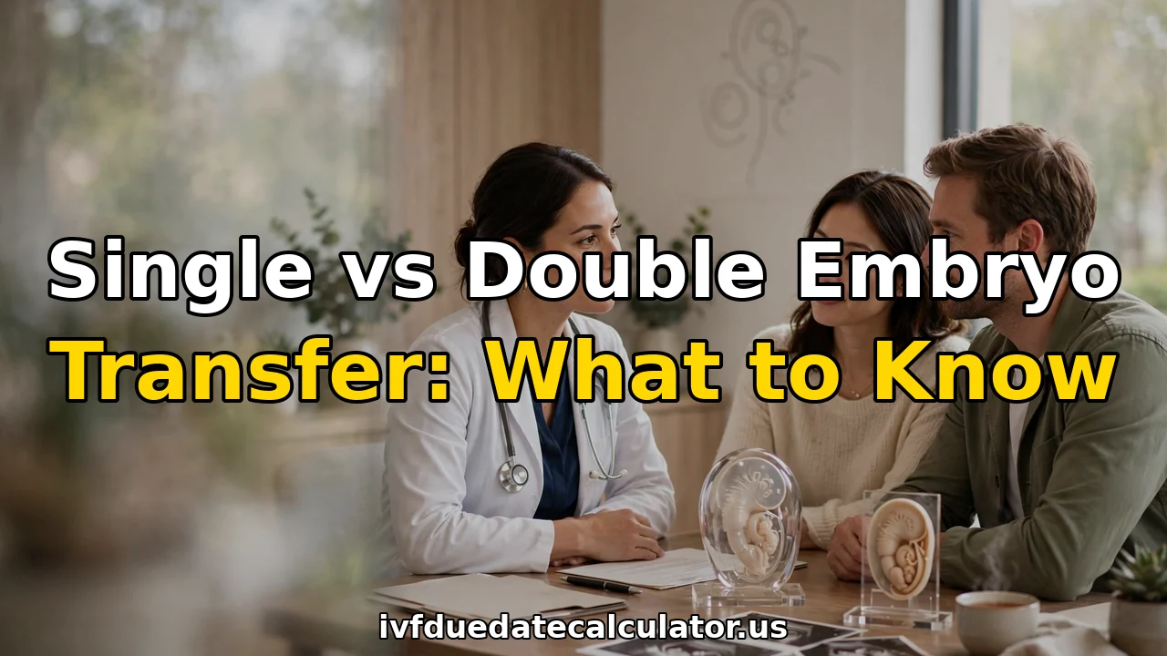 Fertility doctor counseling a couple about single vs double embryo transfer in an IVF clinic