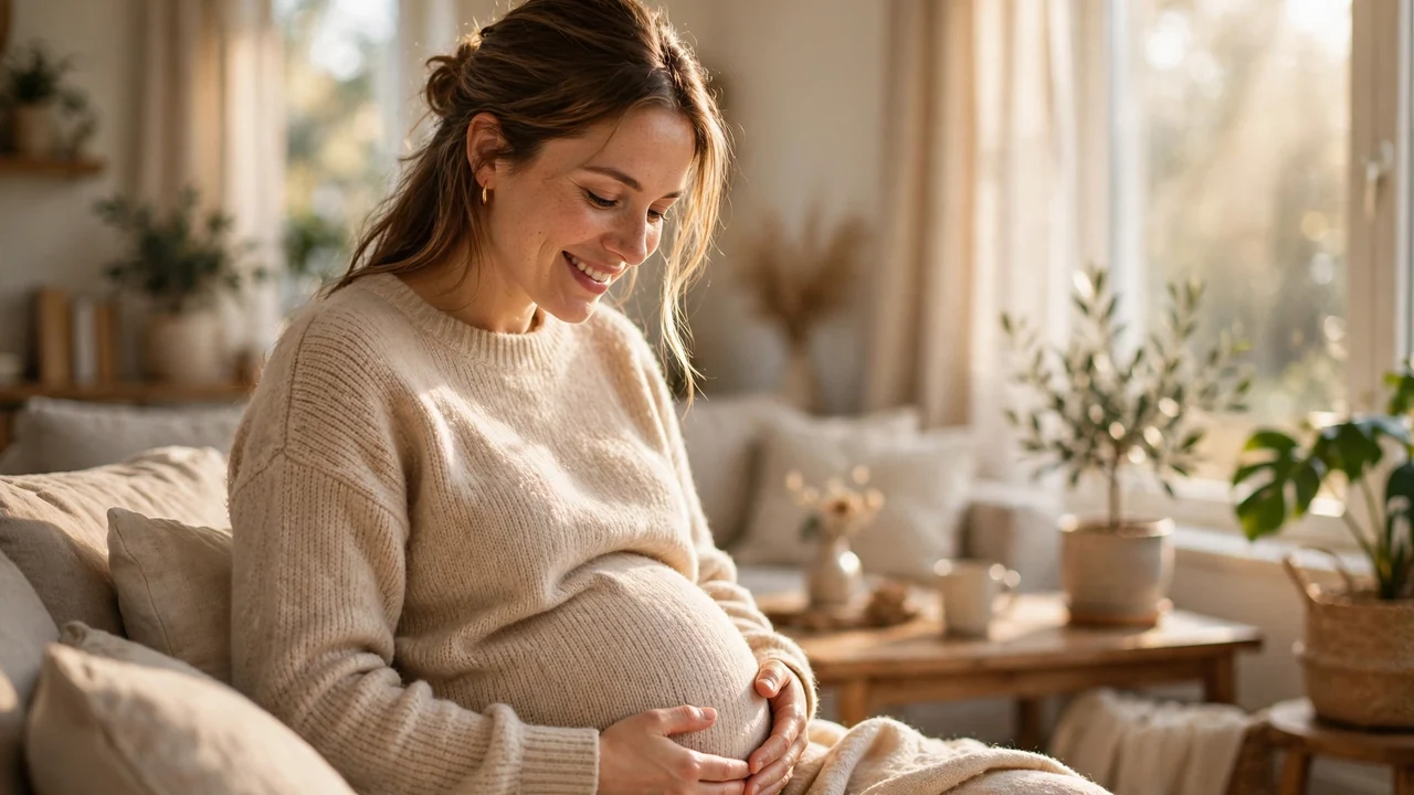 Pregnant woman at home — the goal of any single vs double embryo transfer decision is one healthy baby